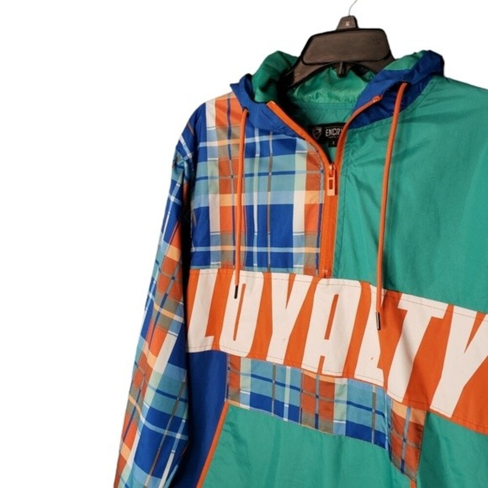Encrypted Mens Loyalty Plaid Gingham Hoodie Marine Winf Btraker Jacket Size-L - Picture 2 of 14